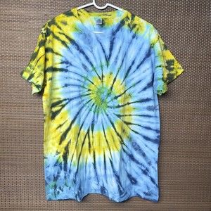 CoolRays Blue and Gold Spiral Custom Tie Dye T-Shirt Unisex Size Large NWOT